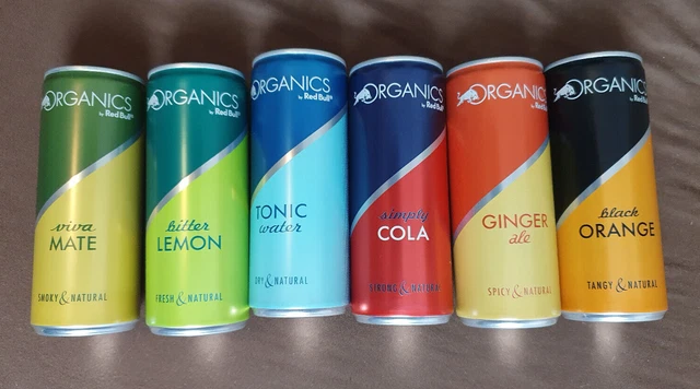 Set 6 lattine Red Bull Organics acqua tonica completa energia, viva mate, limone amaro