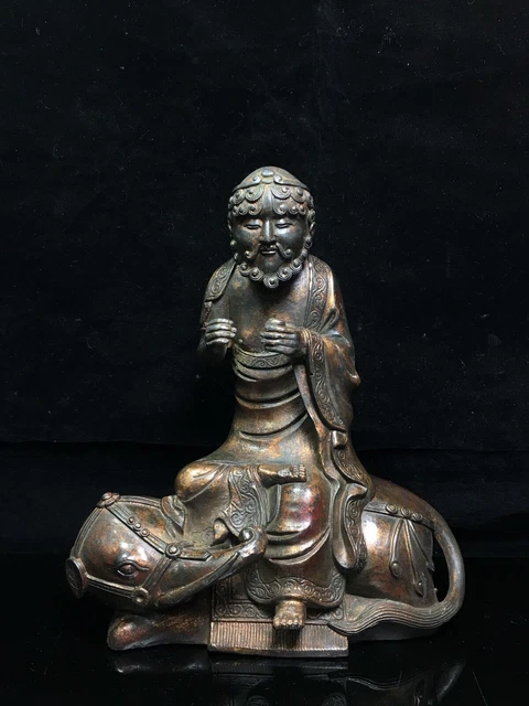 10.2" Old China Antique Tibetan Buddhism temple Bronze gilt Dharma Buddha statue