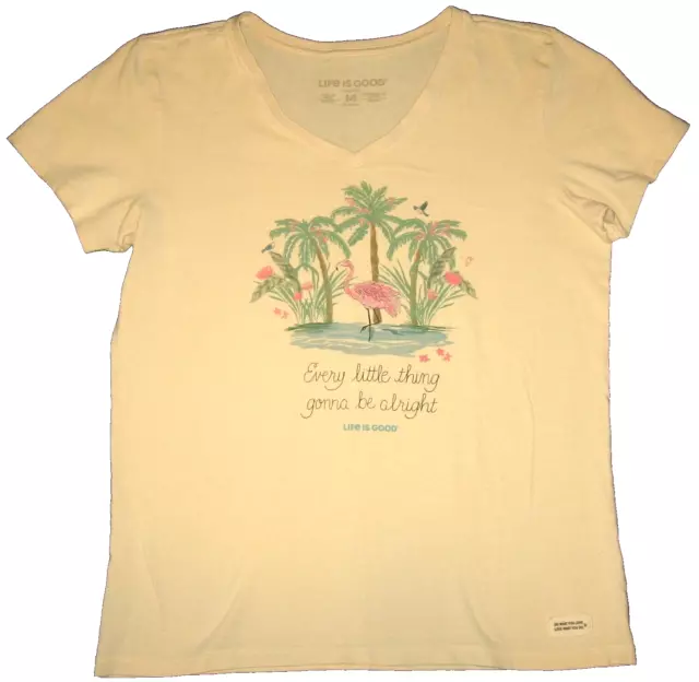 LIFE IS GOOD V-Neck Crusher Flamingos "Everything Gonna Be Alright" T-Shirt M