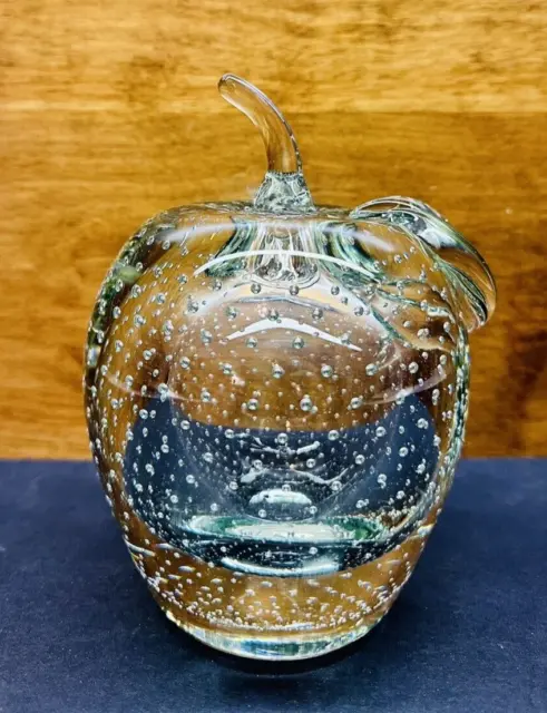 Vintage Large Hand Blown Murano Controlled Bubble Glass Apple Figurine 6.25"