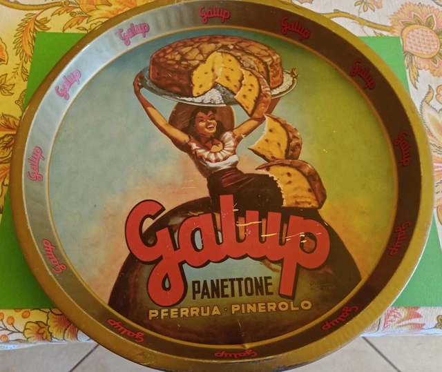 Bellissimo vassoio in latta vintage panettoni Galup, illustrato da Teresio Zucca