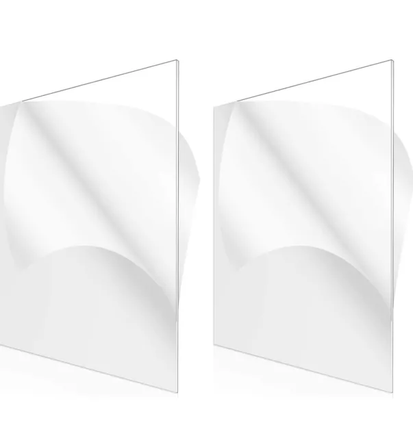 2 Pieces 12 x 12" Inch Clear Acrylic Sheet Cast Plexiglass Sheets 1/8 Inch Thick