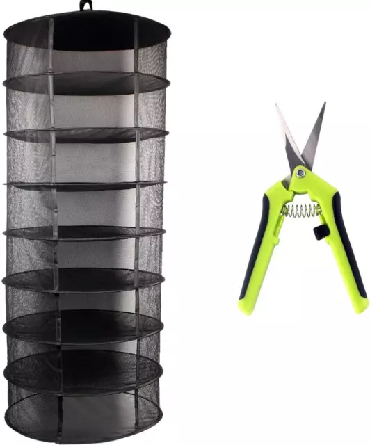 Growsun 2Ft 8 Layer Herb Drying Rack Plant Hanging Mesh Dry Net W/Garden Scissor