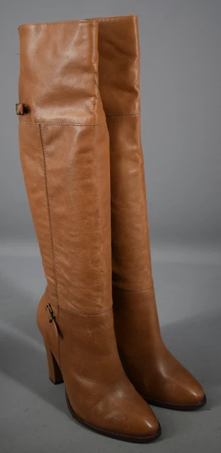 tan leather knee high heeled boots
