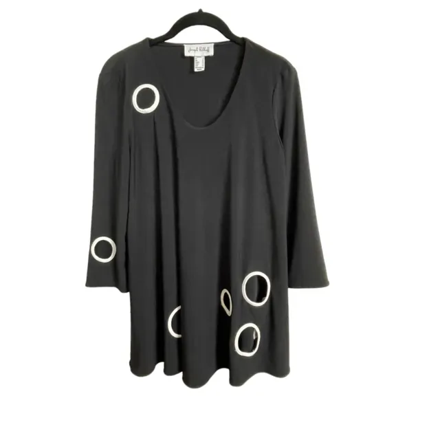 Joseph Ribkoff Black White Circles Accent Long Sleeve Tunic Blouse Size 4