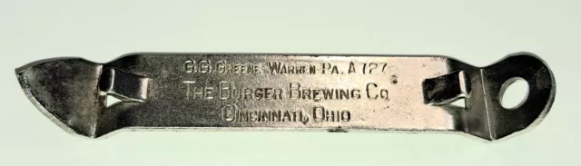 Vintage Burger Brewing Co Beer Bottle Opener Can Punch Metal Cincinnati OH