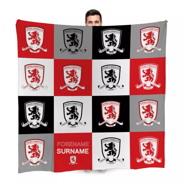 Middlesbrough FC Chequered Personalised Fleece Blanket Officially Licenced Gift