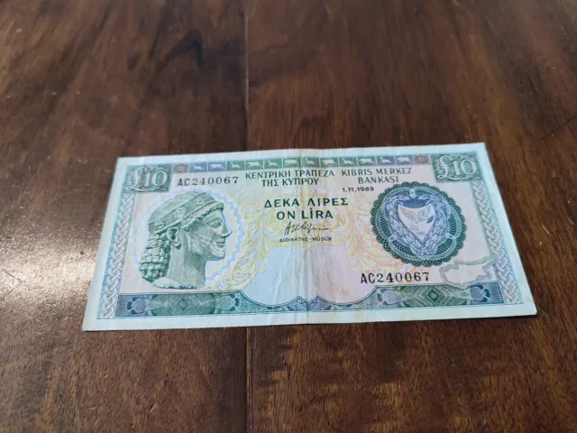 Cyprus  Banknote  10 Lires 1989  !!!!!!!!