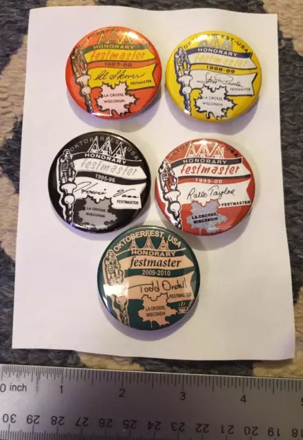 Vintage1980's and 90's and 2009 Oktoberfest Festmaster Buttons - La Crosse, Wis.