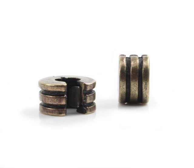 2 Metallperlen Clip bronze Rillen Ø 3 mm Haarperle Bartperle Viking LARP
