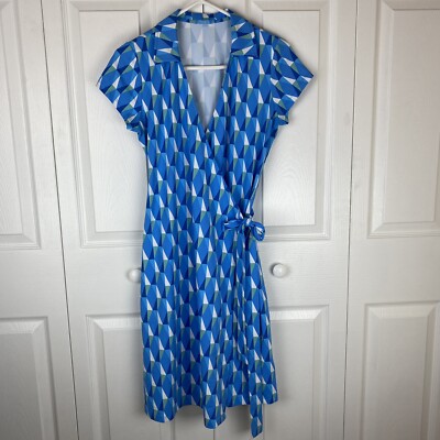 J. McLaughlin S Wrap Dress Catalina Cloth Geometric V-Neck Short Sleeve Golf
