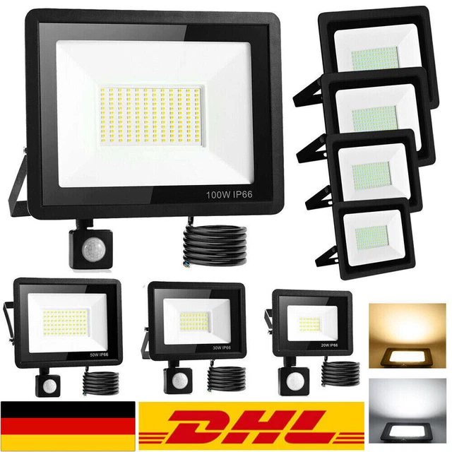 LED Fluter mit Bewegungsmelder Flutlicht  10-100W Außen Strahler Scheinwerfer DE