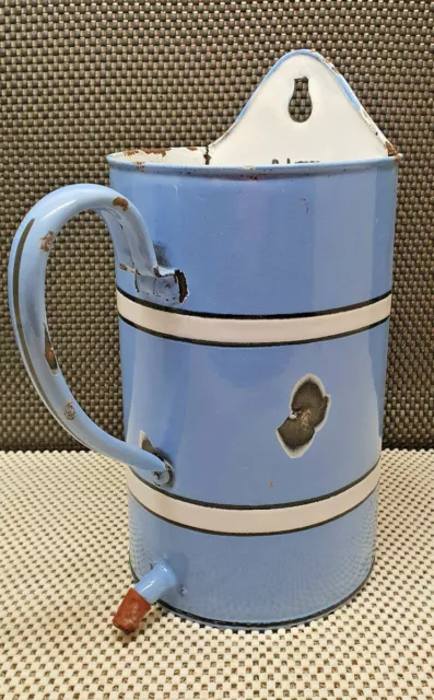 Antik Pressol Klistier 2L Emaille -blau Streifen Weiß Deko Vintage 2