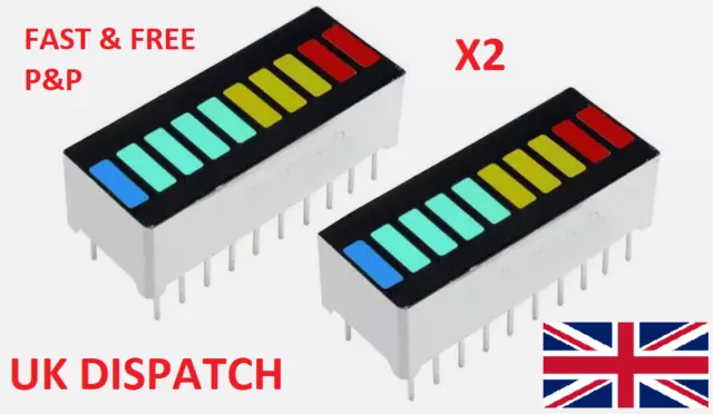 2 x 10 Segment LED Multicolour Bargraph LED Light Display Red Yellow Green Blue