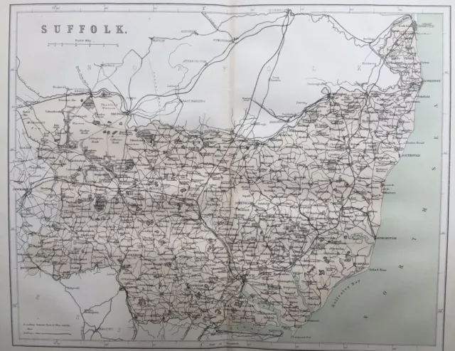 1868 Antique Map; Suffolk - William Hughes