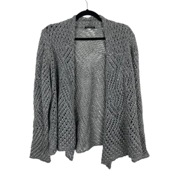 Eileen Fisher Gray and Silver Wool Blend Knit Cardigan