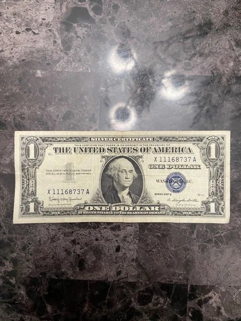 One 1957 B Series Blue Seal $1 Dollar Silver Certificate With Errors