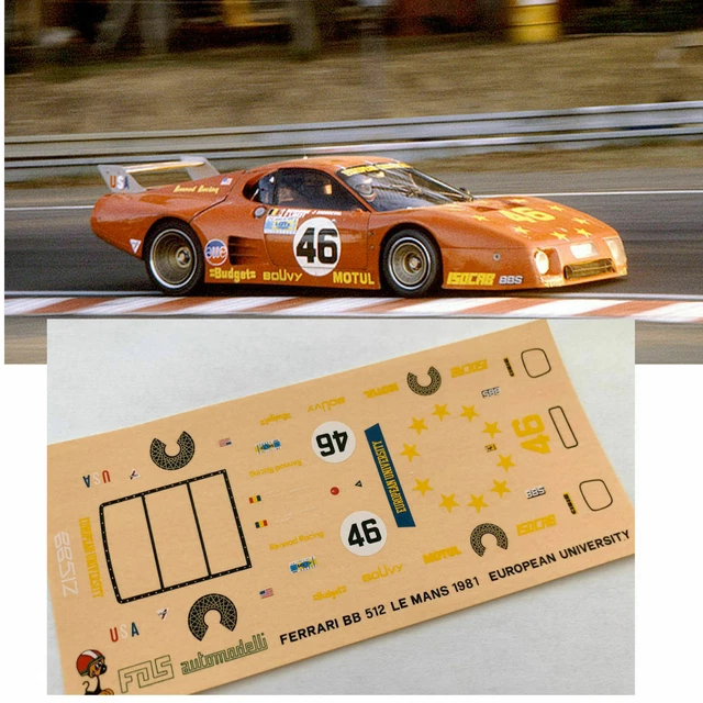 Autocollants Décalques Ferrari 512 BB Le Mans 1981 - Échelles 1:32, 1:43, 1:24, 1:18 - Pour Maquettes
