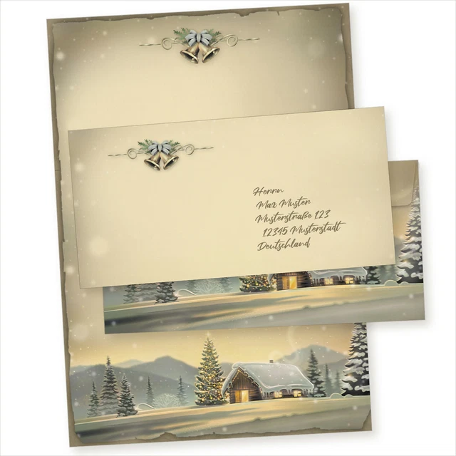 Briefpapier Weihnachten HÜTTE Set A4 Weihnachtsbriefpapier ohne / mit Umschläge