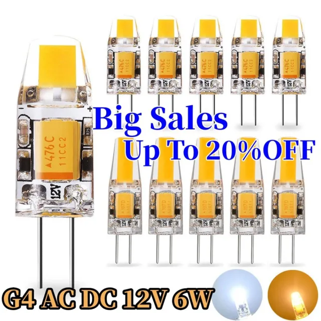20X Dimmable G4 AC DC 12V LED COB Bulbs 6W Capsule Lamp Replace Halogen Bulb