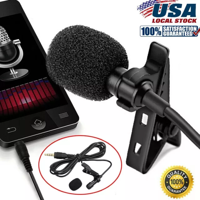 Clip On Lapel Microphone Hands Free Wired Condenser Pro Lavalier Mic 3.5mm ASMR