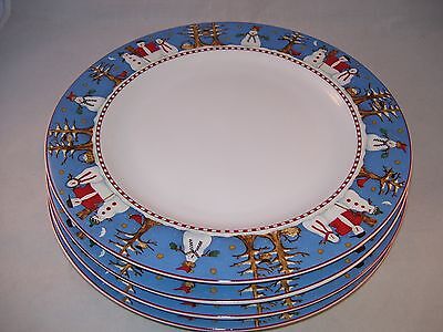 Sakura Snowman Debbie Mumm Set of (4) Dinner Plates Christmas Holiday Stoneware