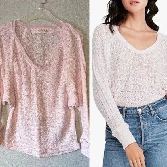 We The Free Top Womens XS Thiens Boatneck Hi-Low Pullover Sweater Pale Pink