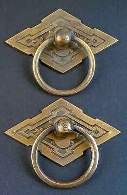 2 x  Eastlake Antique Style Brass Ornate Ring Pulls Handles 2-3/8" wide #H15