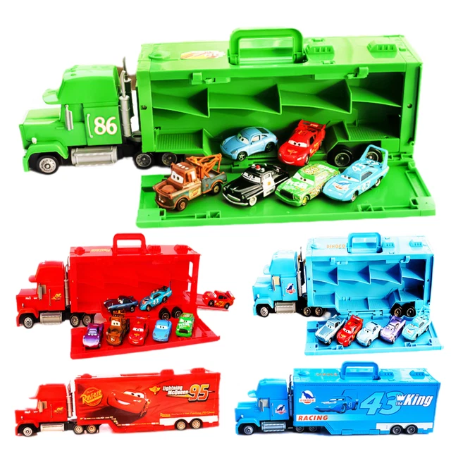 DISNEY PIXAR CARS Container Hauler McQueen King Chick Hicks Truck Toys ...