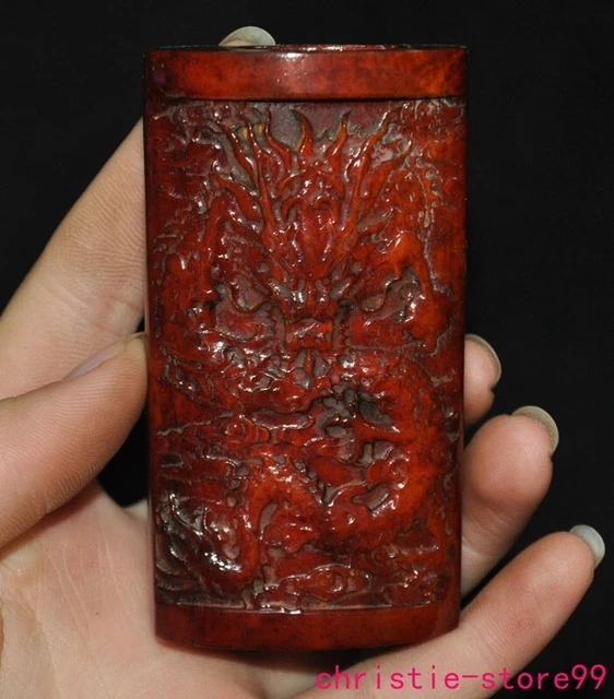 Tibet Buddhism temple cow carved fengshui dragon loong Talisman pendant statue