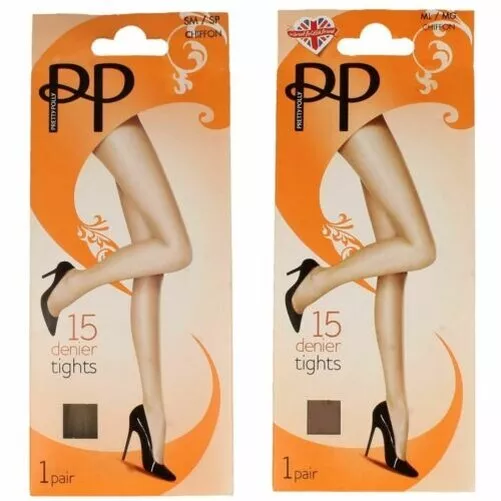 Donna Pretty Polly una Coppia Confezione Puro Quotidiano 15 Denari Collant