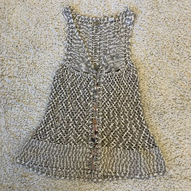 BKE Buckle Crochet Bohemian Sleeveless Gray Woven Mini Dress Womens Size Large