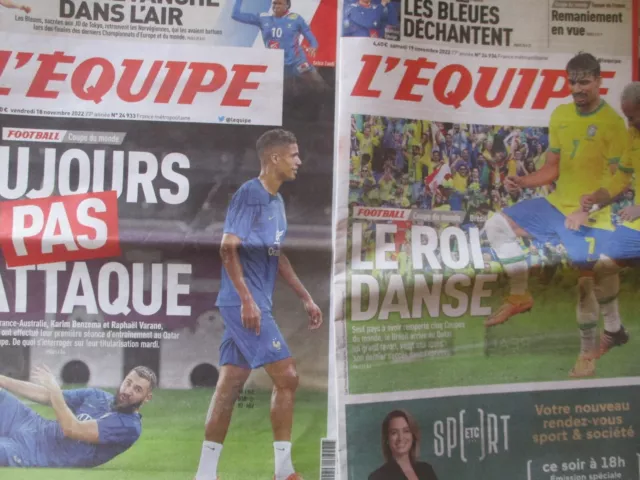 Lot de 2 L'EQUIPE 18 et 19 novembre 2022- QATAR 2022 Coupe du Monde de football