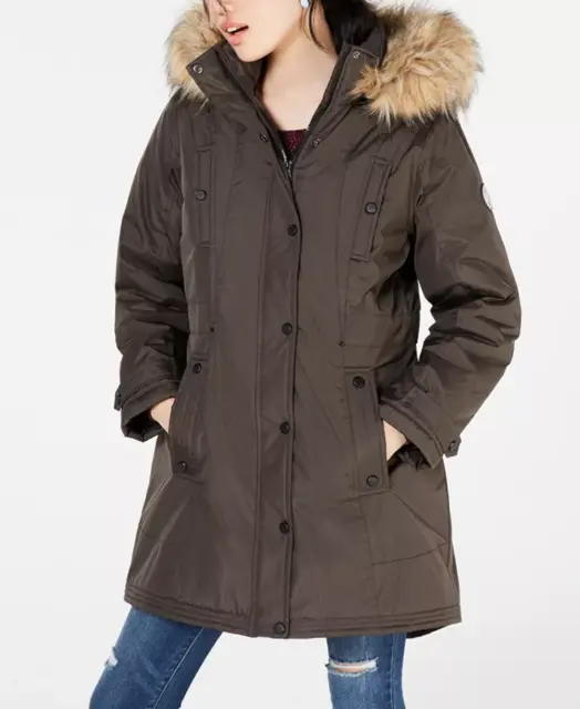 Madden Girl Juniors' Hooded Faux-Fur-Trim Parka MSRP $120 Size S, 22A 297