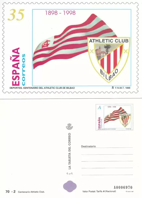 Año 1998 Tarjeta Del Correo Edifil Nº 37 Centenario Del Athletic Club De Bilbao