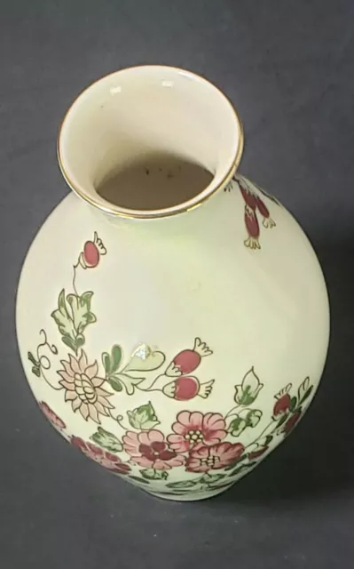 Vintage ZSOLNAY HUNGARY Porcelain Hand Painted Vase Flowers Gold Trim