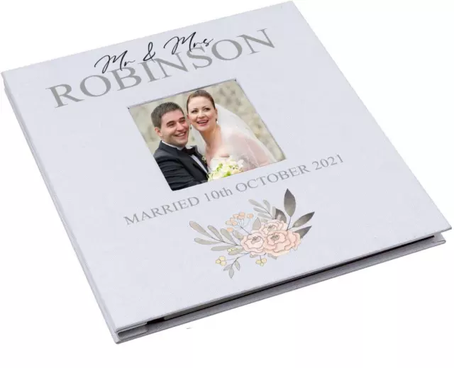 Personalised Large Wedding Photo Album Linen Self Hardcover Flower Design LLPA-2