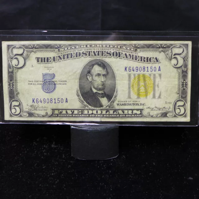 1934 A $5  North Africa Yellow Seal Silver Certificate - VF