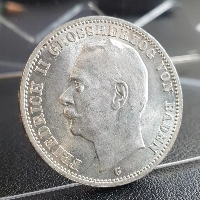 Drei Mark 1914 G Friedrich II Grossherzog von Baden Deutsches Reich Silber Münze