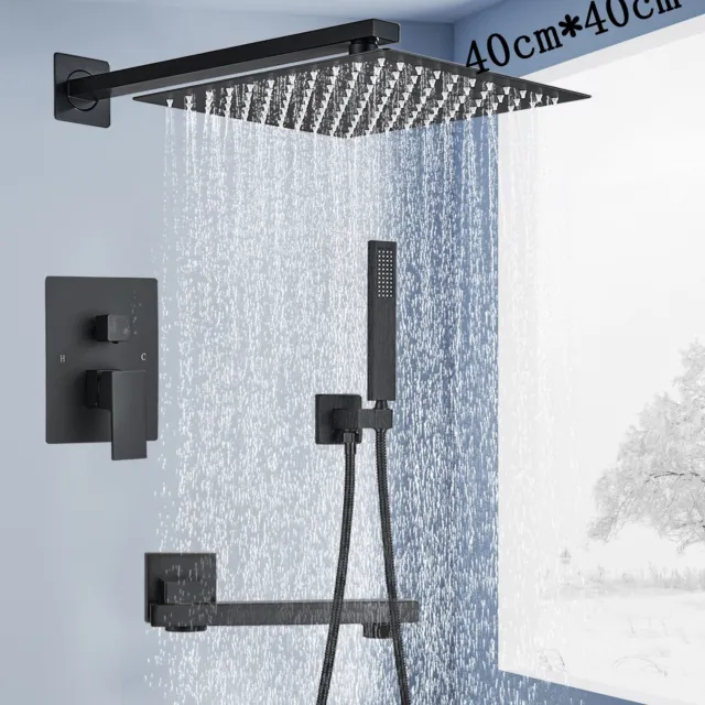Sistema doccia nascosto 40 cm mixer quadrato 3 valvole testa rubinetti neri pioggia