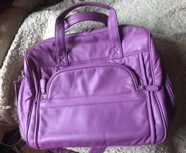 PURPLE PINK LEATHER Make Up Vanity Travel BAG Case LUCA BOCELLI Strap Zips Large 35.00 PicClick UK