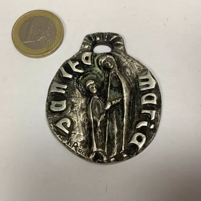 Médaille Religieuse Argentée Ancienne / Médaillon SANCTA MARIA, signée