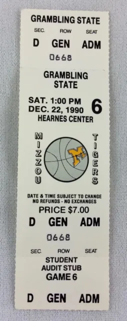 1990 12/22 Grambling State at Missouri Tigers Basketball Full Ticket
