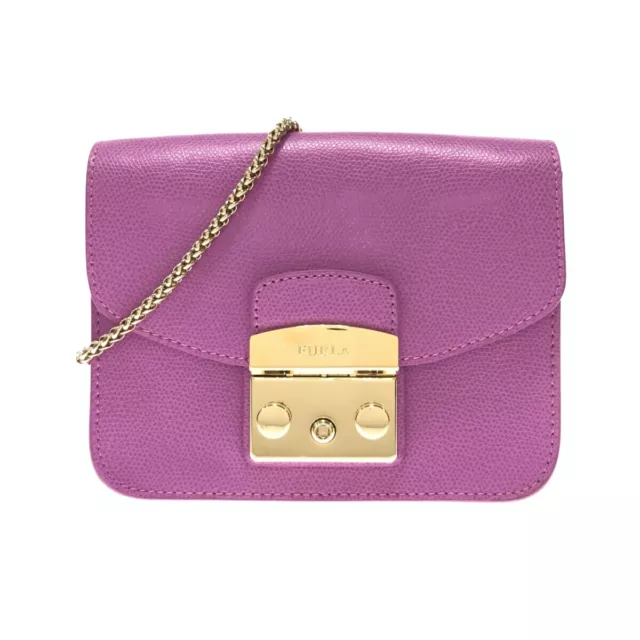 Auth FURLA Metropolis Pink Leather Shoulder Bag