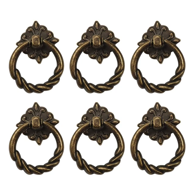 6pcs Vintage Bronze Drop Ring Knobs Pulls Handles for Dresser Drawer