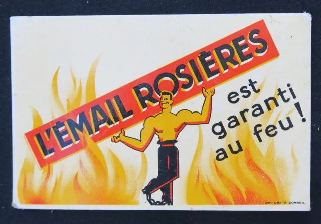 Ancien carton publicitaire L'EMAIL ROSIÈRES est garanti sans feu culturisme