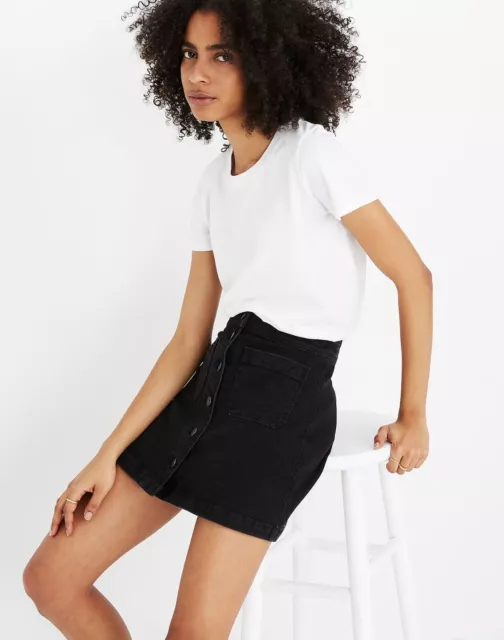 Madewell Stretch Denim A-Line Mini Skirt in Black Frost: Patch Pocket Edition 6