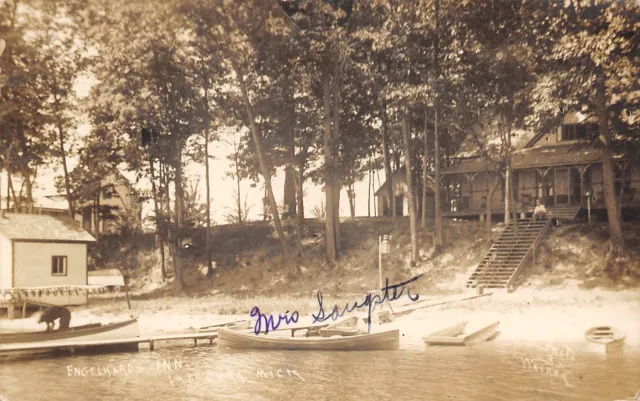 Lake Cora MI Mrs Saugster is at Englehard's Inn~RPPC 1911 Wennerholm of Chicago