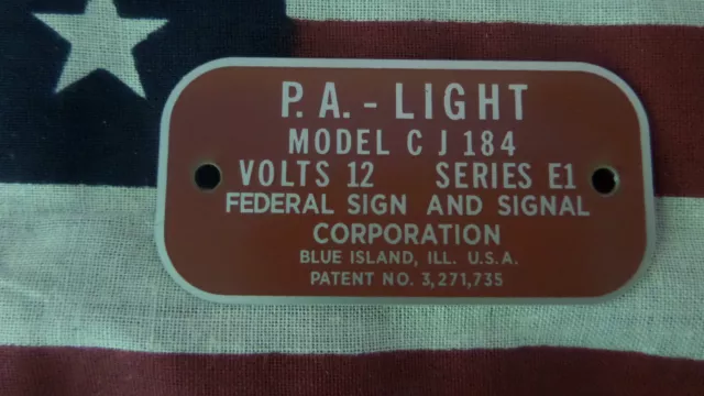 Federal Signal  Model CJ184 Series E1 P.A. Light Replacement Badge