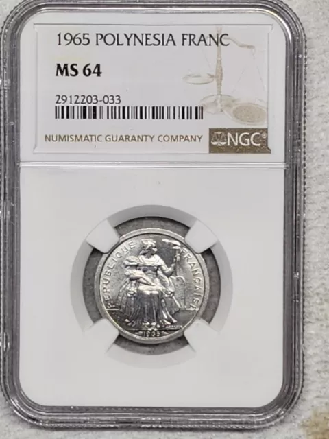 1965 French Polynesia 1 Franc Coin NGC Rated MS 65